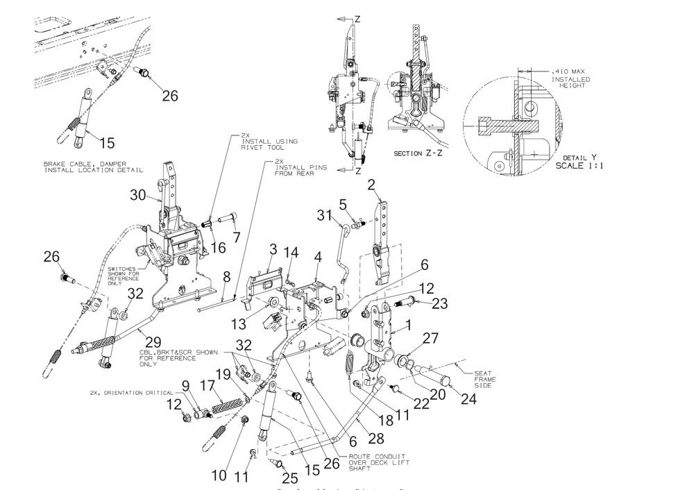 Controls Diagram and Parts List for RZT-L42KH (17CRCACS009)(2017) Cub Cadet Lawn Tractor